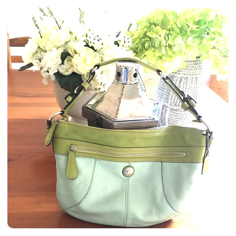 Coach medium size blue and green leather bag